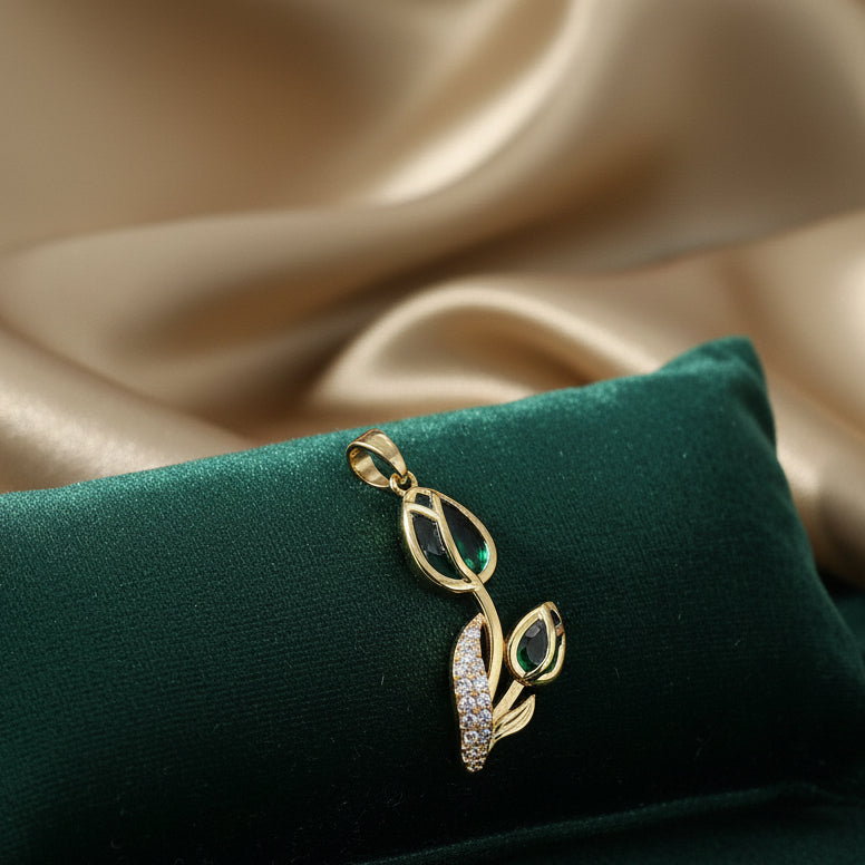 14K PAIR GREEN TULIPS PENDANT