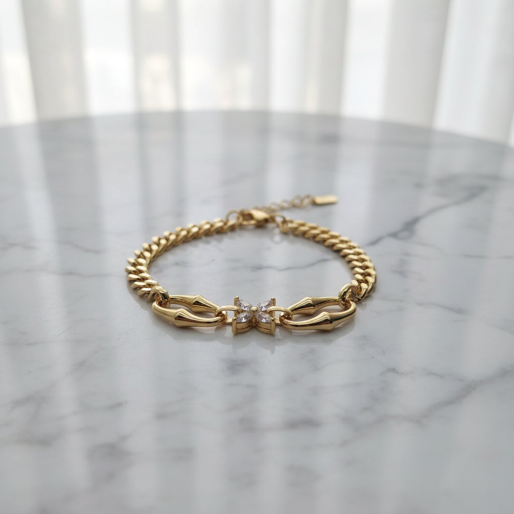 14K FLOWER CUBAN BRACELET OS-09290002