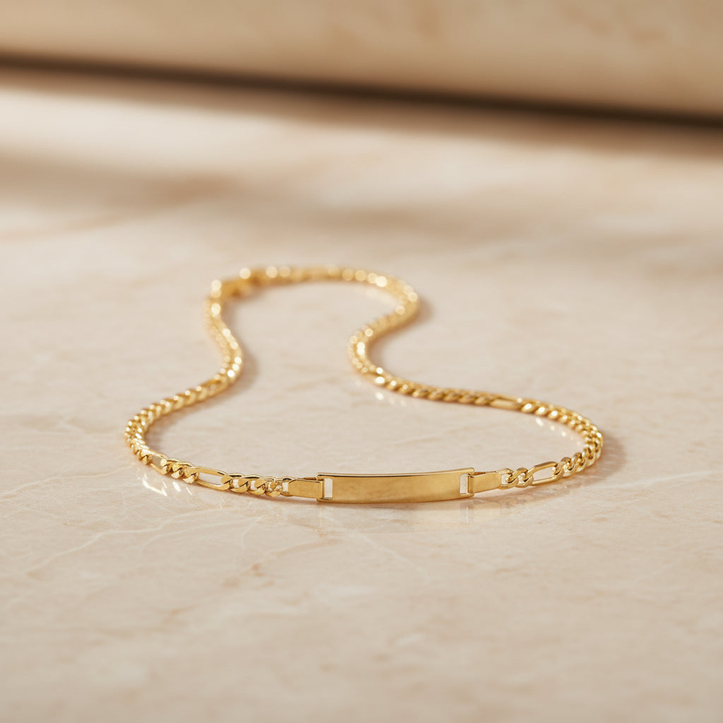 14K FIGARO NAMEPLATE BRACELET 7.5IN PS-01090001