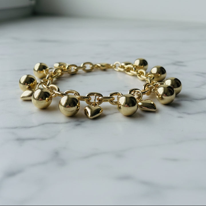 14K  PUFFED HEART CHARM BRACELETCS-15100001C