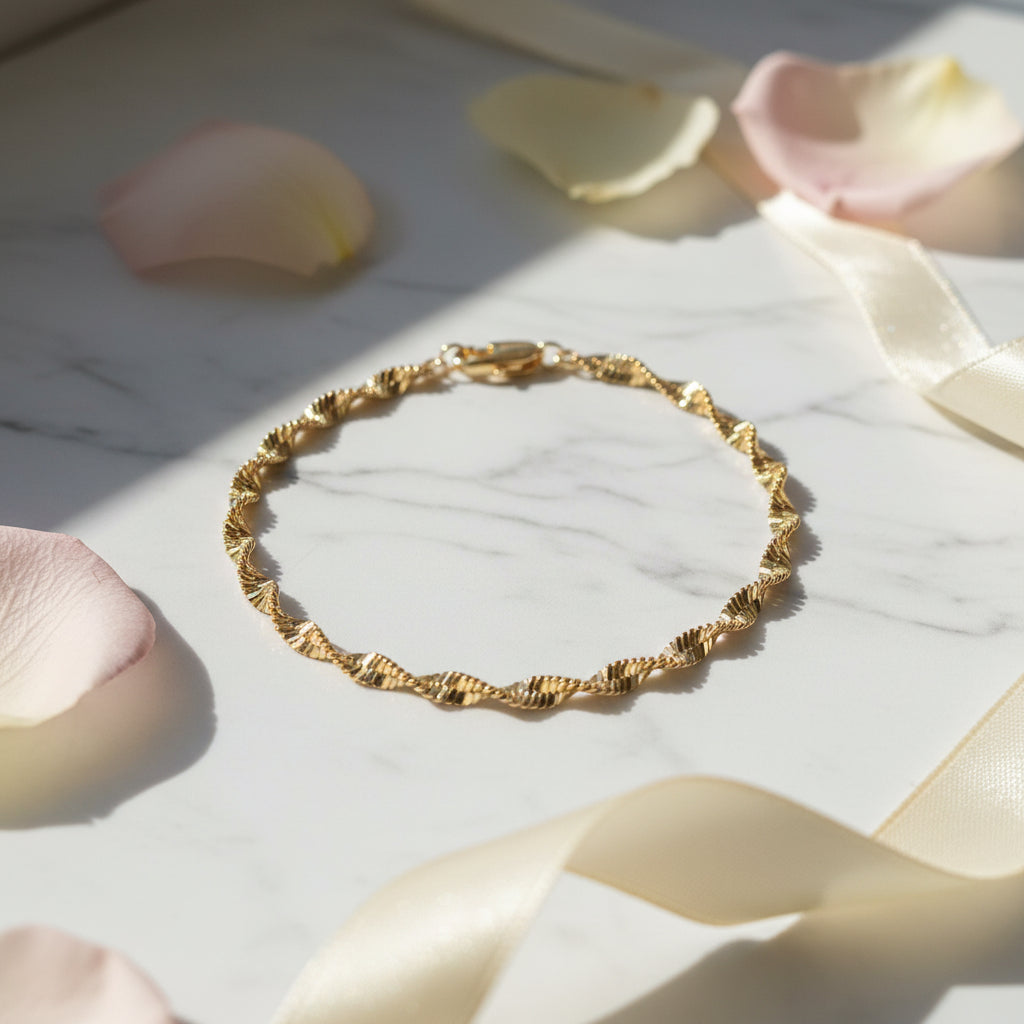 14K  TWISTED HERRINGBONE CHAIN BRACELET LCC-27470095