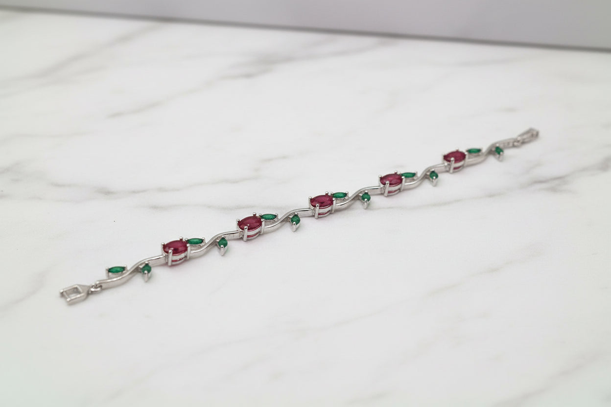 WHG RED/GREEN TULIPS BRACELET 7.5 INCH