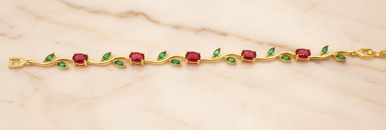 14K RED/GREEN TULIP BRACELET 7.5 INCH