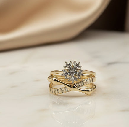 14K BRIDAL SET WITH FLORAL PATTERN RING X000791189