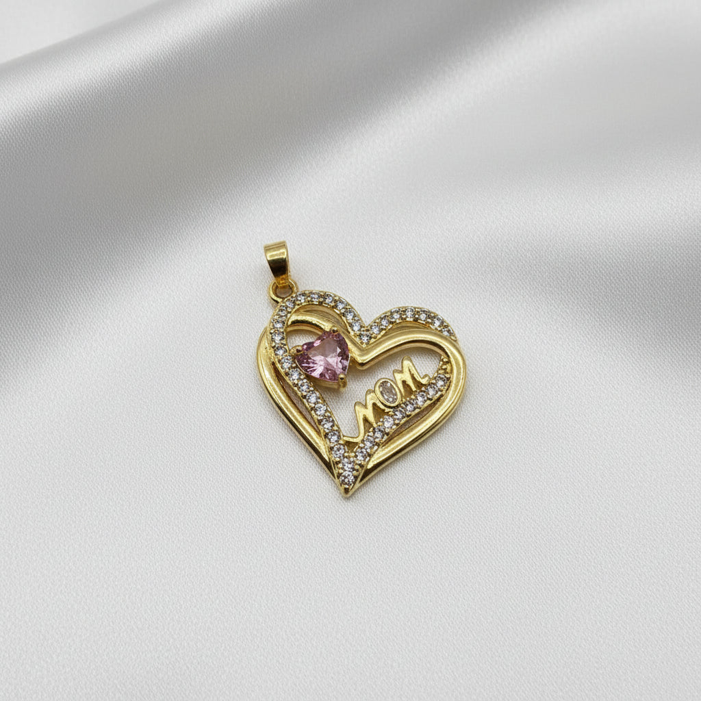 14K PINK MOM HEART PENDANT
