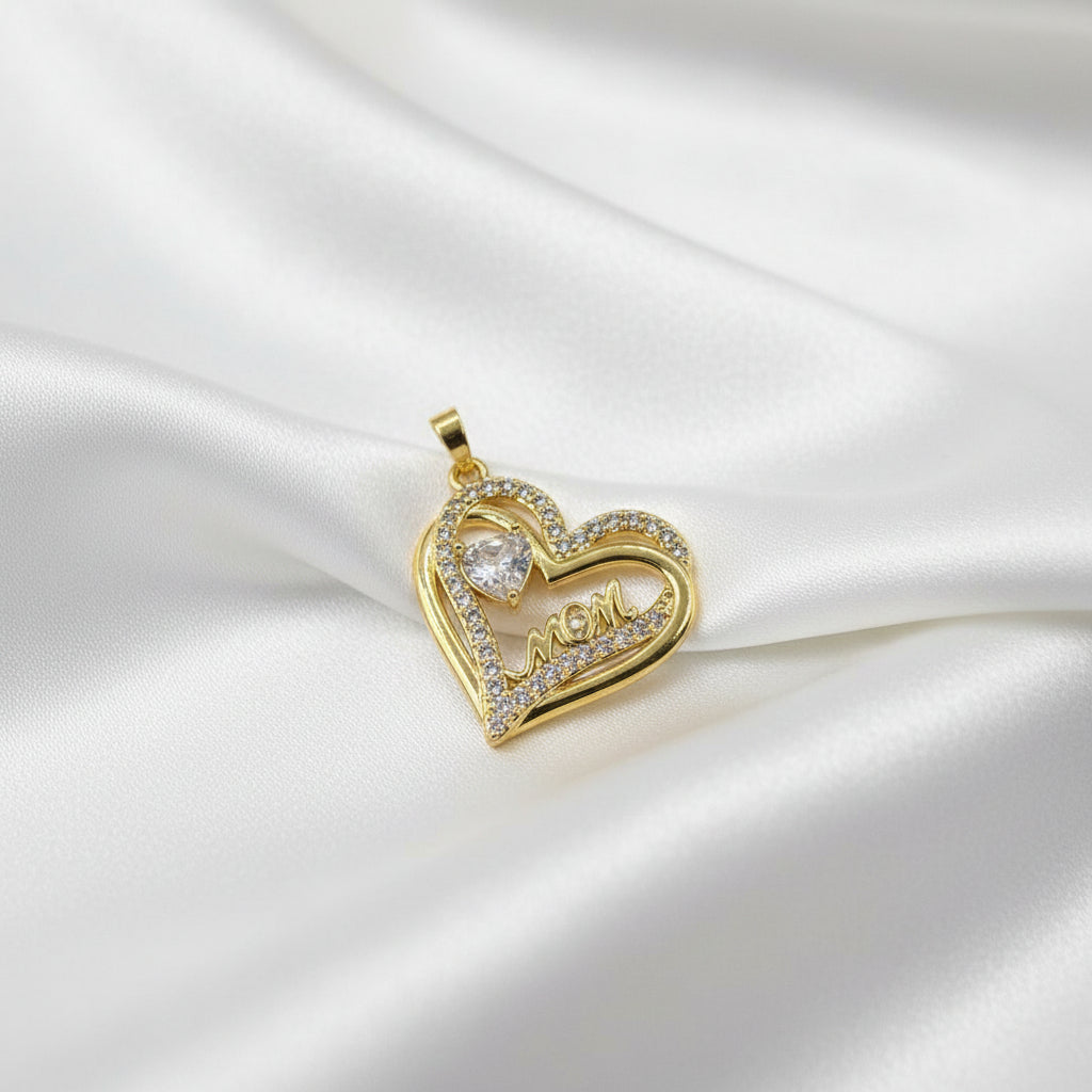 14K CLEAR MOM HEART PENDANT