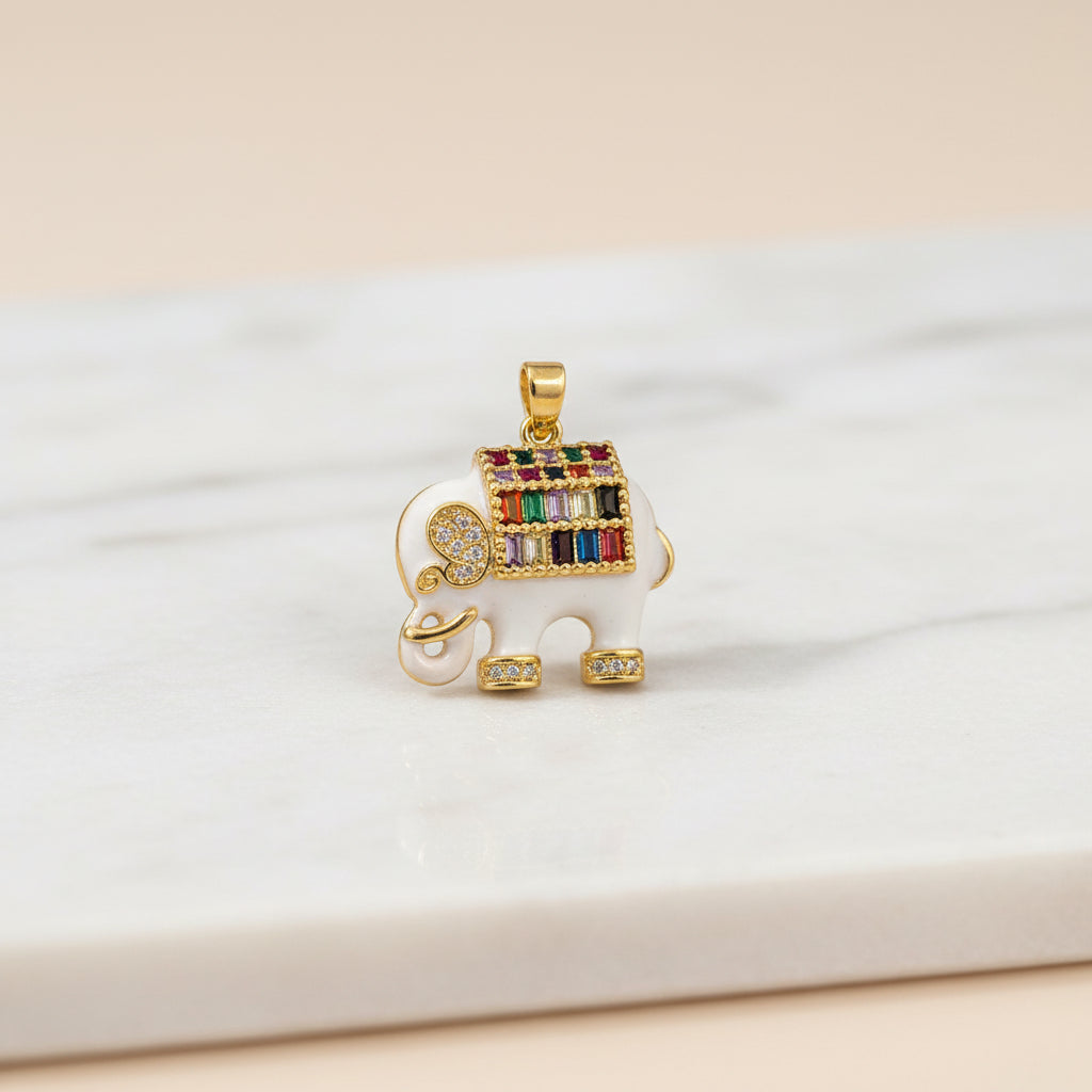 14K MULTICOLOR WHITE ELEPHANT PENDANT