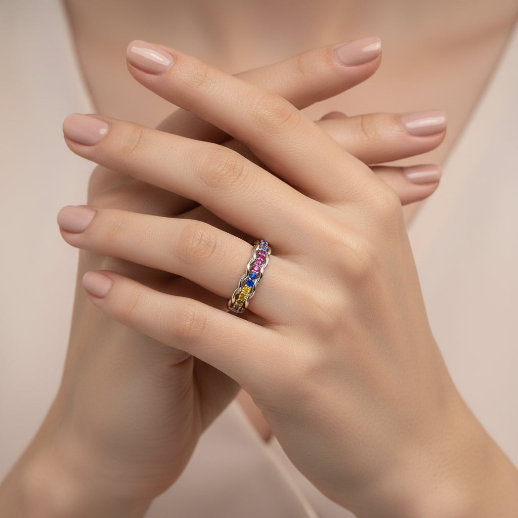 WHG BRAIDED DESIGN WITH MULTI-COLORED GEMSTONES