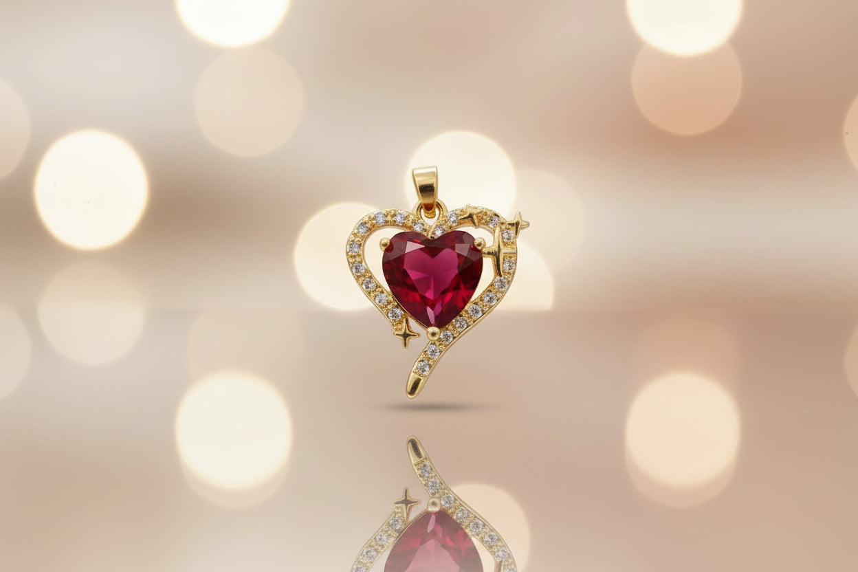 14K RED HEART SHAPED CENTER STONE PENDANT