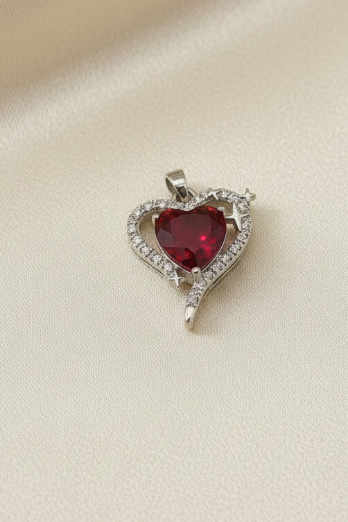 WHG HEART SHAPED WITH RED CENTER STONE PENDANT