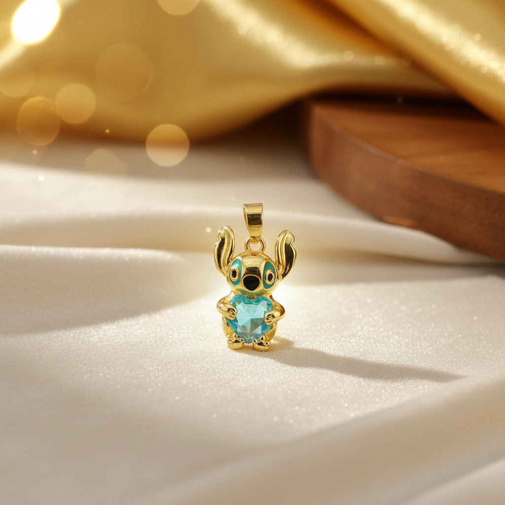 14K STITCH HOLDING A BLUE HEART-SHAPED STONE