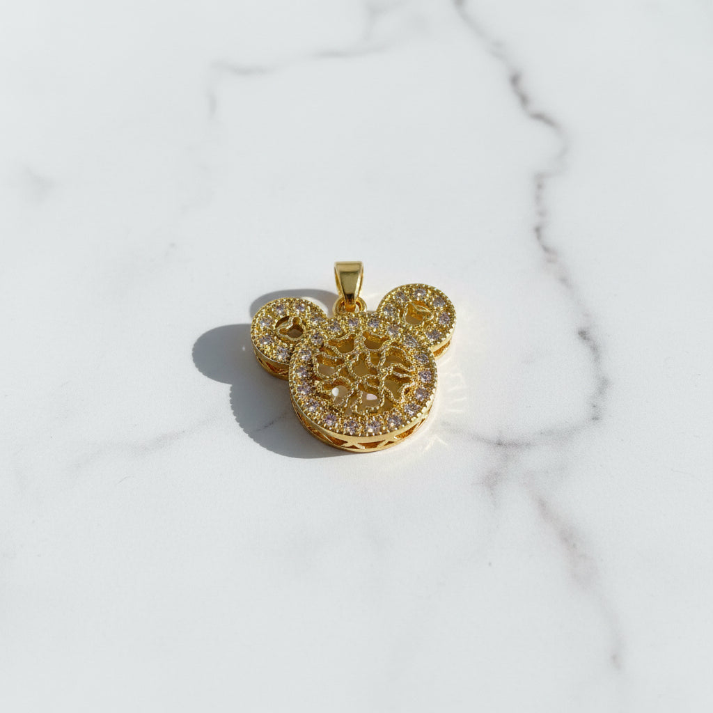 14K MICKEY MOUSE HEAD WITH ENCRUSTED CRYSTALS PENDANT
