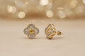 14K FLORAL CLOVER /CUBIC ZIRCONIA STONES EARRINGS RQ260