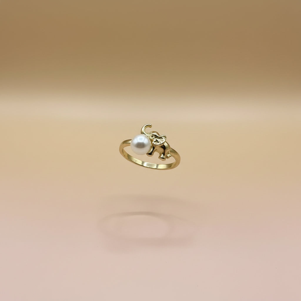14K ELEPHANT AND PEARL RING X001134713