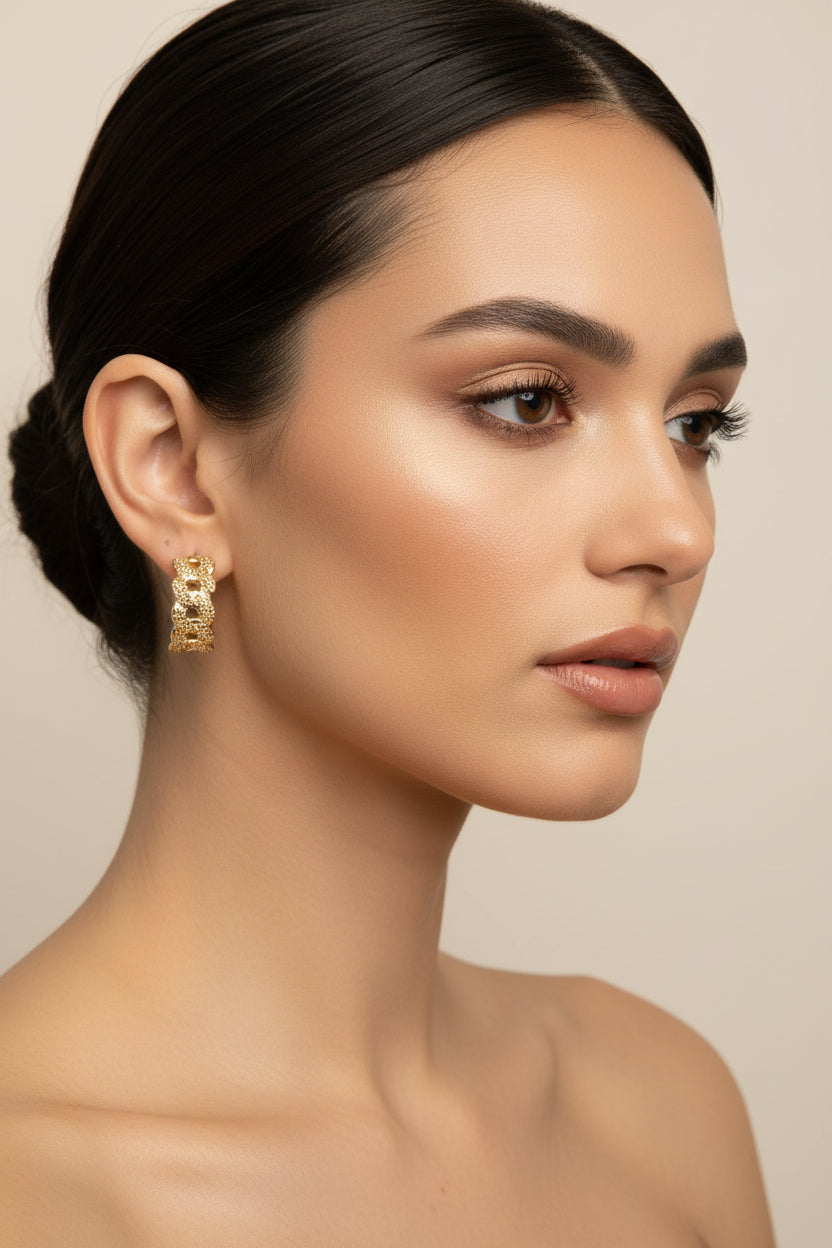 14K CUBAN INTERLOCKING LINKS HUGGIE EARRING RQ269
