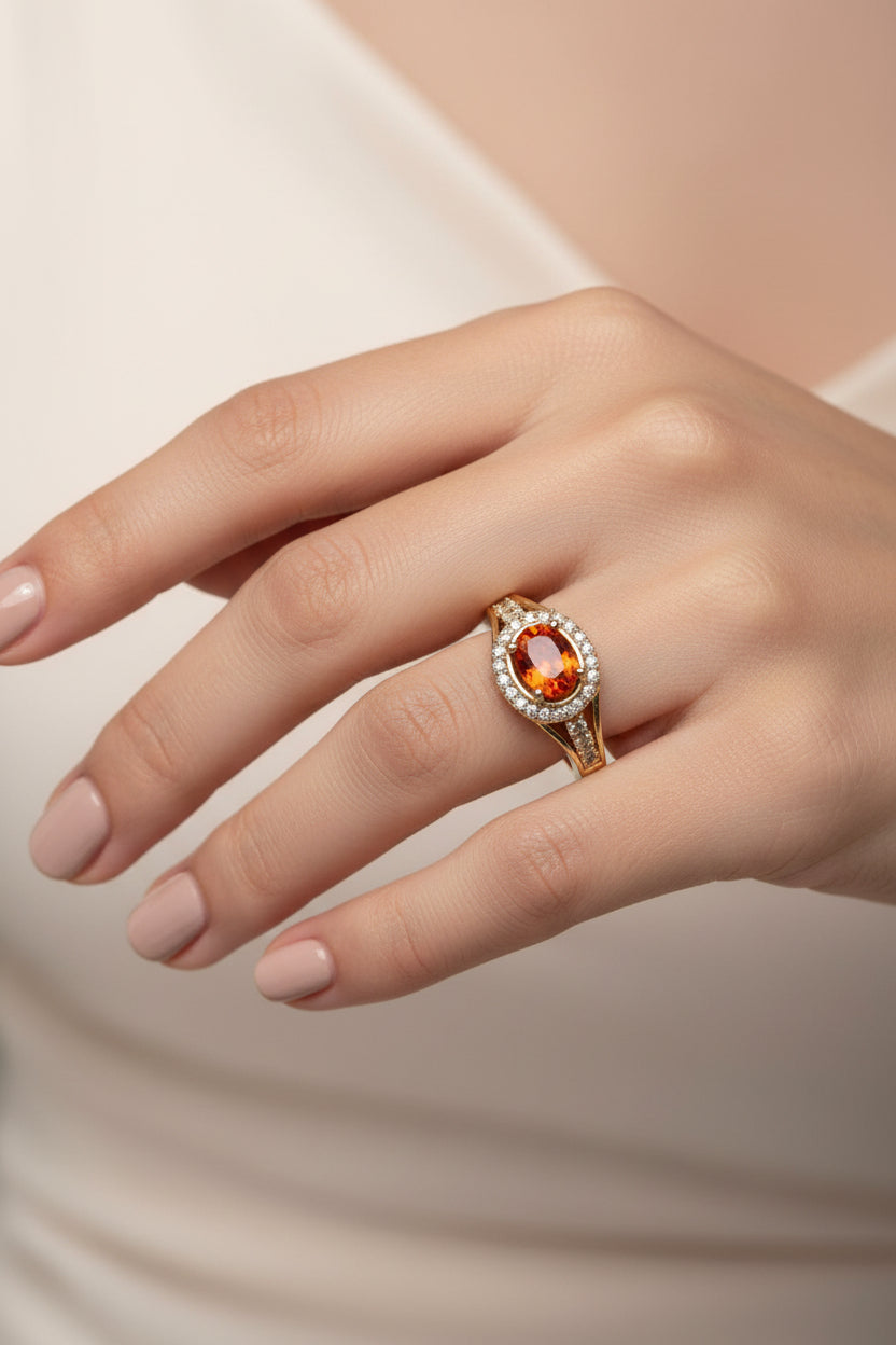 14K OVAL-CUT ORANGE GEMSTONE RING YW-01620012