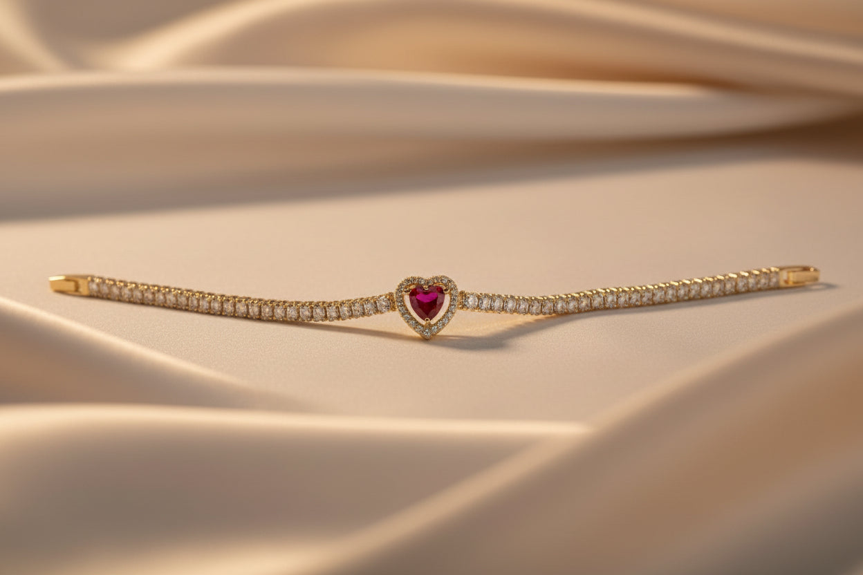 14K RED HEART-SHAPED GEMSTONE BRACELET RQ281