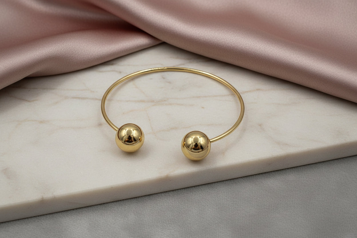 DOUBLE BALL SHAPE CUFF BANGLE BRACELET CH-08660001