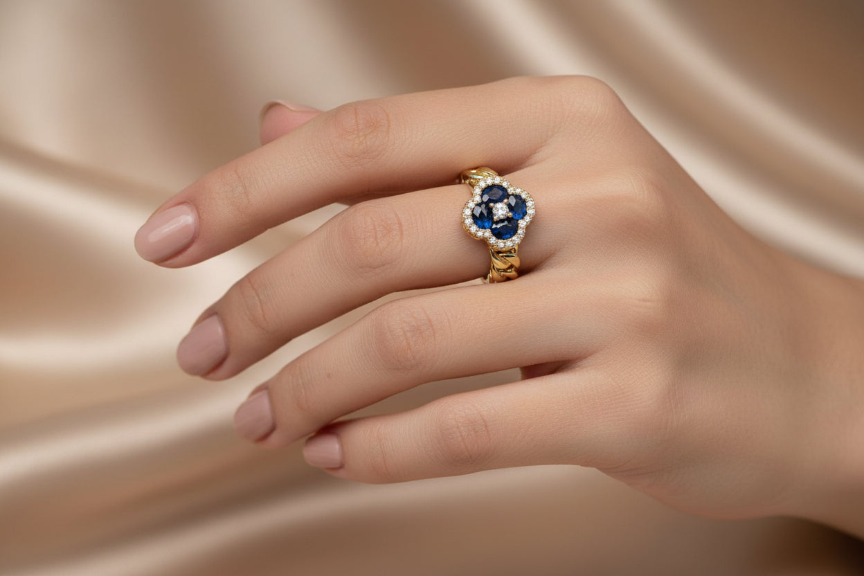 14K BLUE FOUR-LEAF CLOVER RING NB-03320004