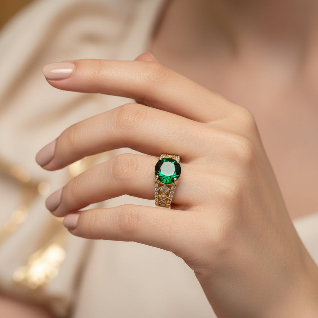 14K ROUND-CUT GREEN GEMSTONE RING X001215648