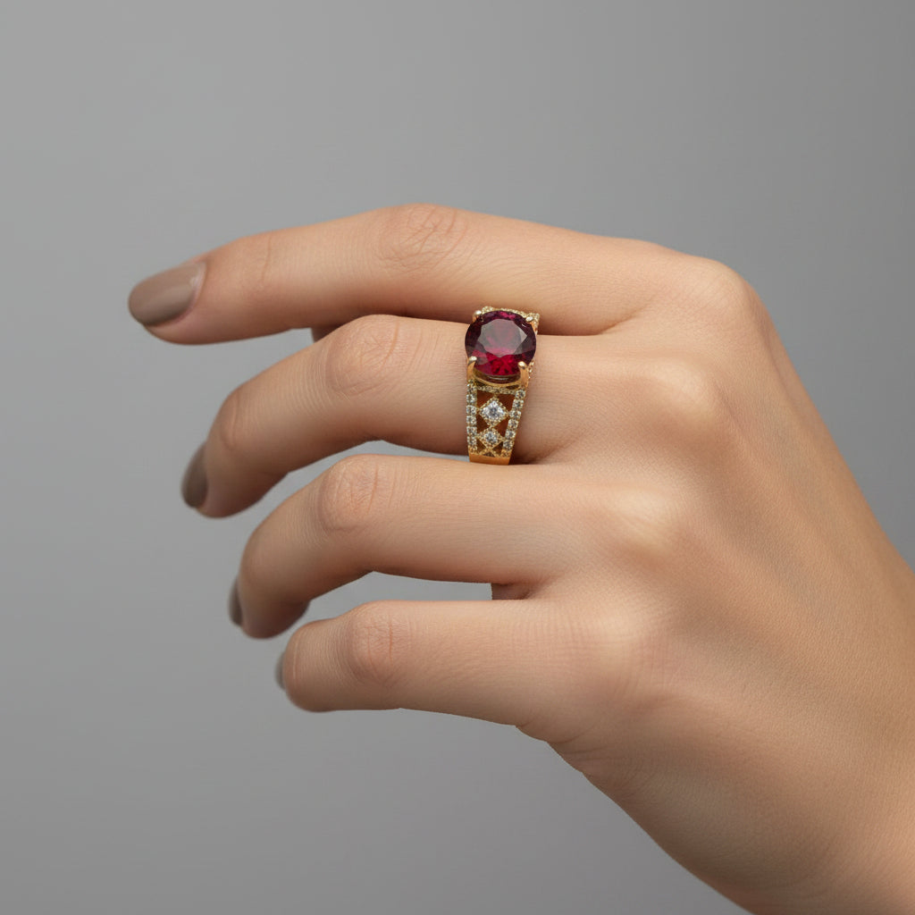 14K ROUND-CUT RUBY GEMSTONE RING X001215652