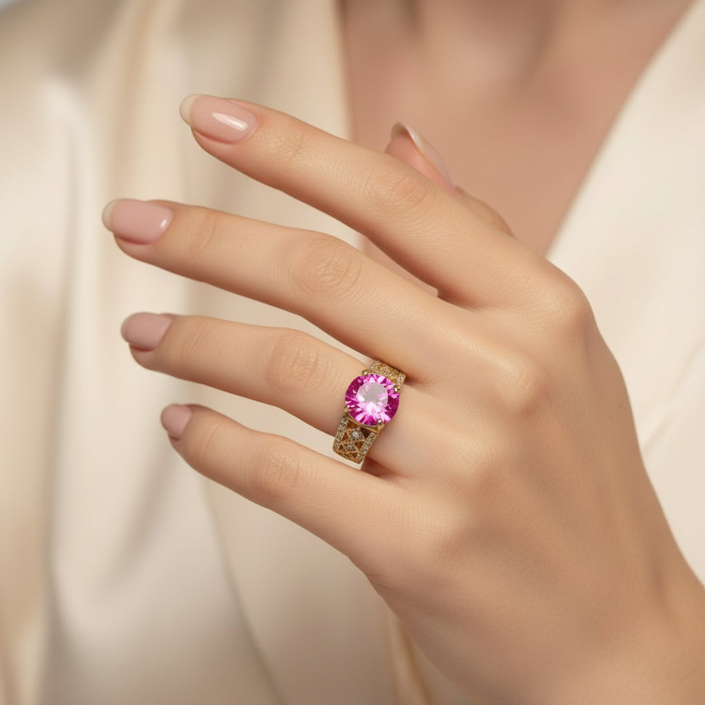 14K ROUND-CUT PINK GEMSTONE RING X001215653