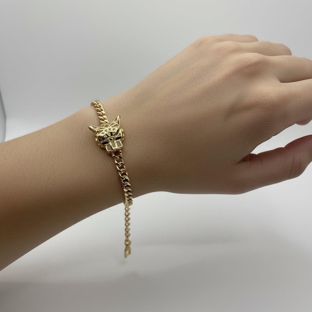 14K LEOPARD HEAD CHARM BRACELET RQ330
