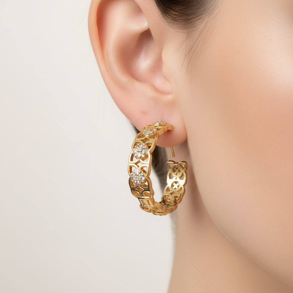 14K FLORAL  HOOP EARRINGS LHH947A