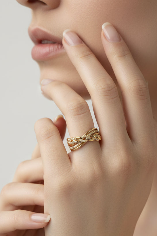 14K MULTI-LAYERED CROSSOVER RING XP