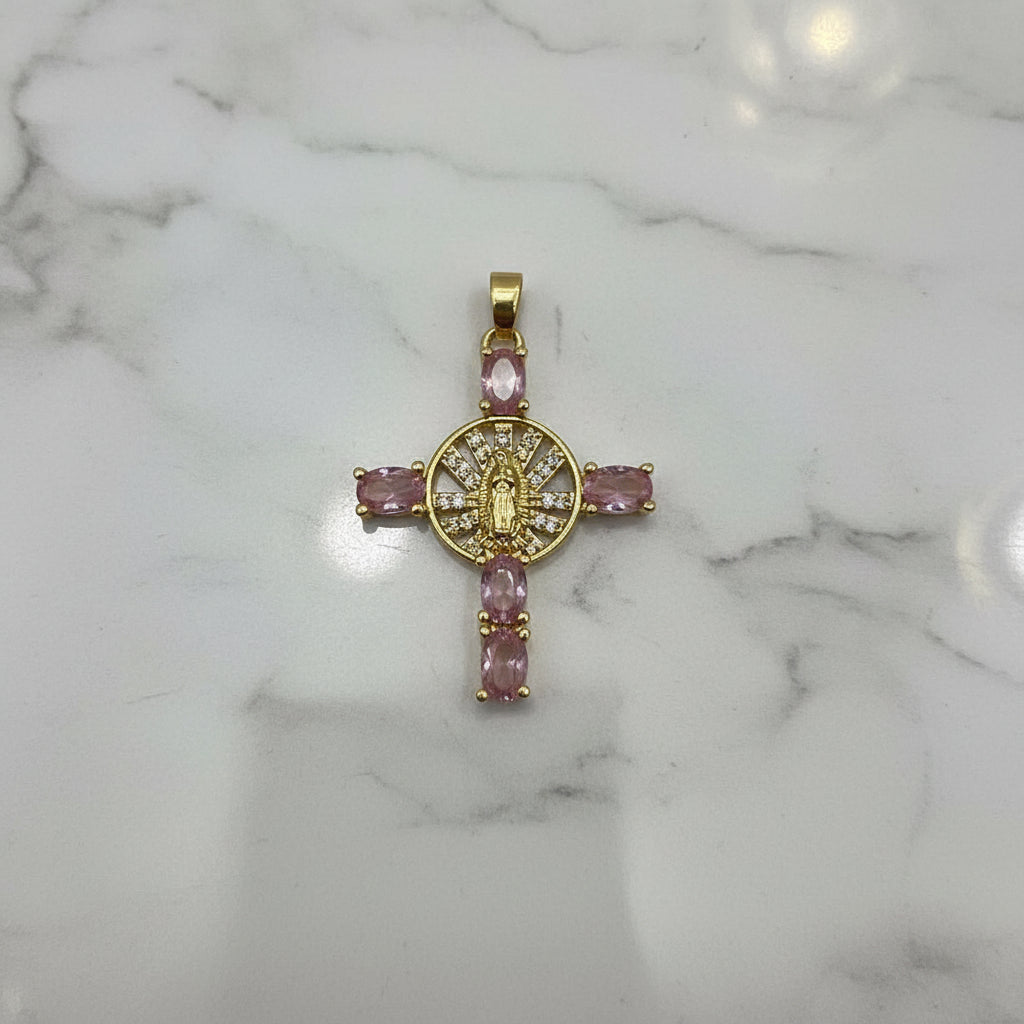 14K CROSS WITH VIRGIN MEDALLION