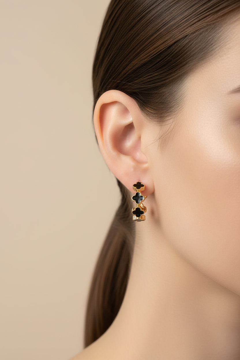 14K BLACK CLOVER HOOP EARRING JCF490A
