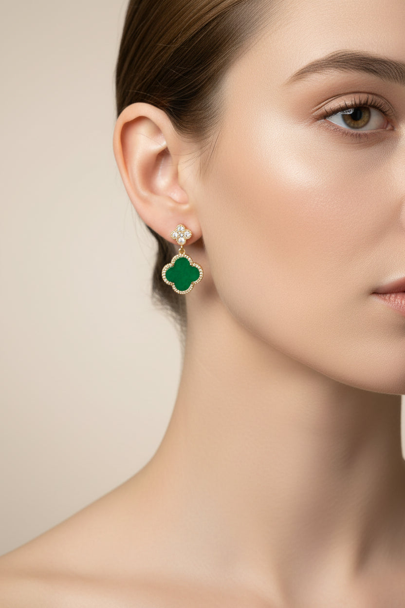 14K GREEN CLOVER DROP EARRING SY446A