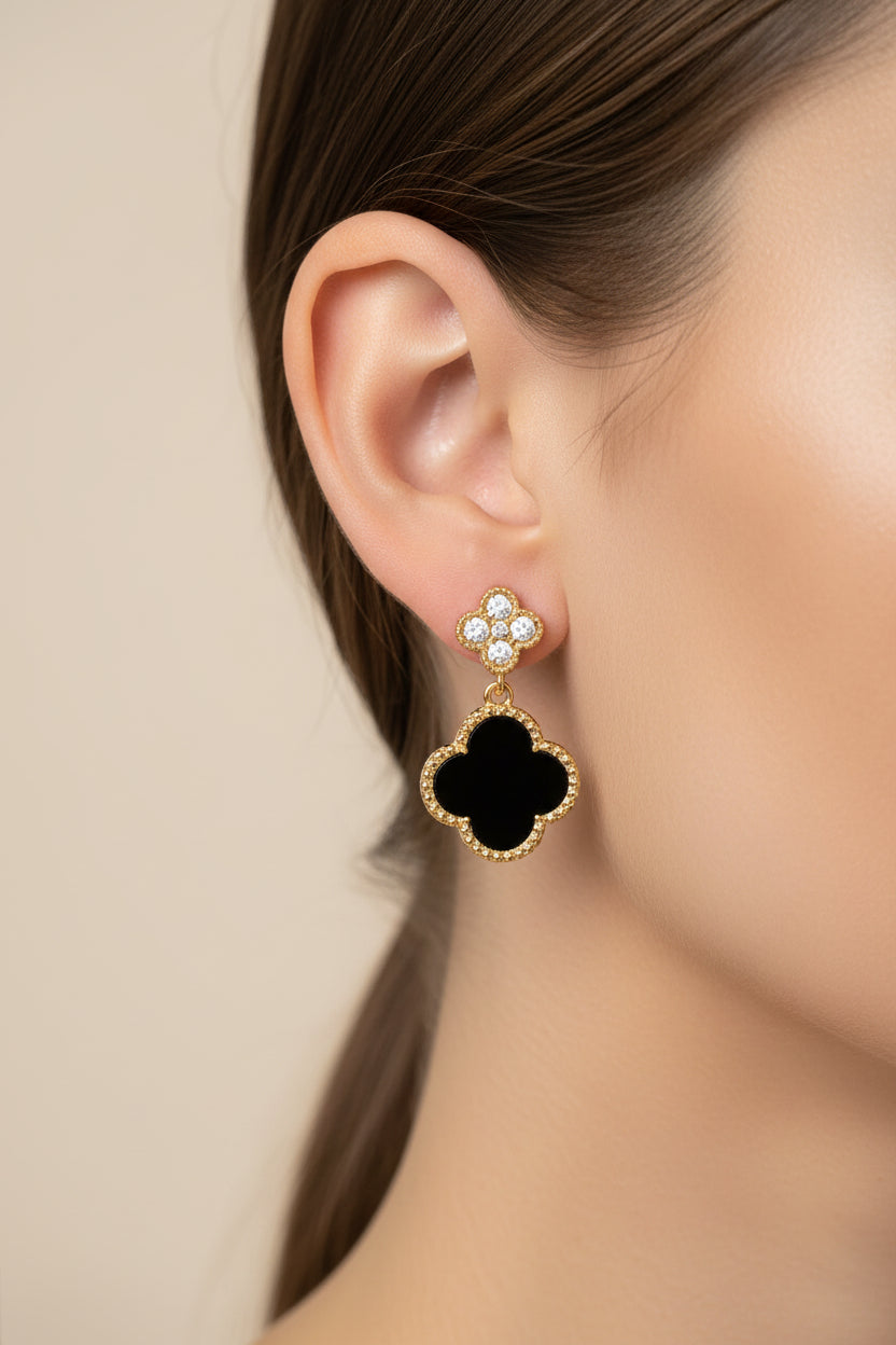 14K BLACK CLOVER DROP EARRING SY446D