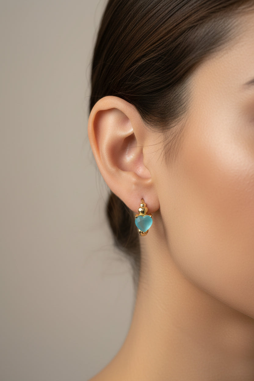 14K TURQUOISE HEART HOOP EARRING SS451G