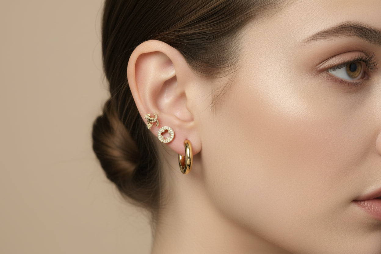 14K THREE SET CC LOGO INSPI EARRINGS MR973A