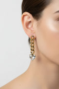 14K CUBAN LINK WITH CLEAR GEMSTONE EARRING SS400D