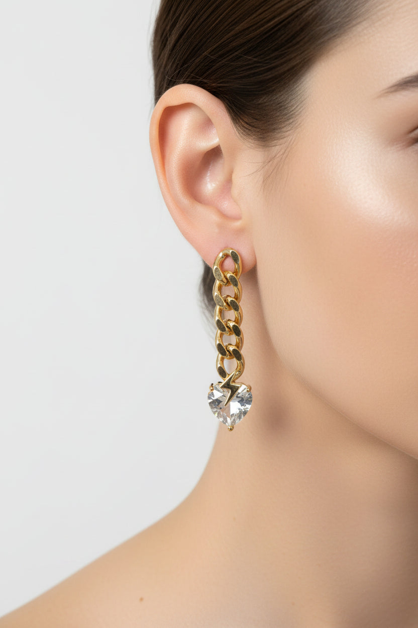 14K CUBAN LINK WITH CLEAR GEMSTONE EARRING SS400D
