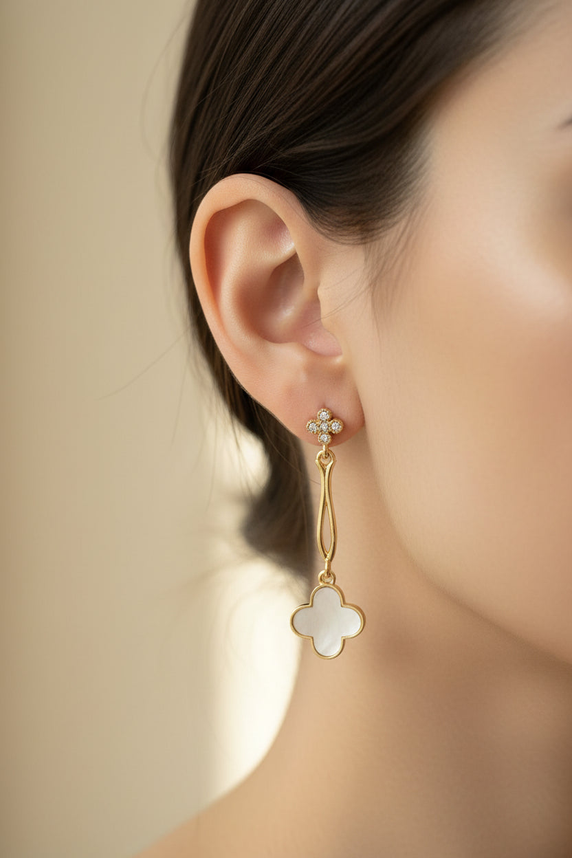 14K WHITE CLOVER DROP EARRING WZSQ136C