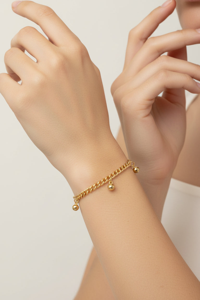 14K CUBAN LINK WITH BELL CHARMS BRACELET CS-07240002