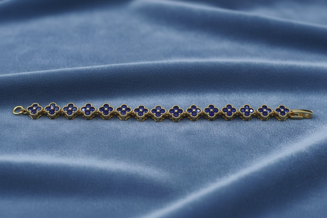 14K BLUE FLORAL-THEME TENNIS BRACELET RQ341