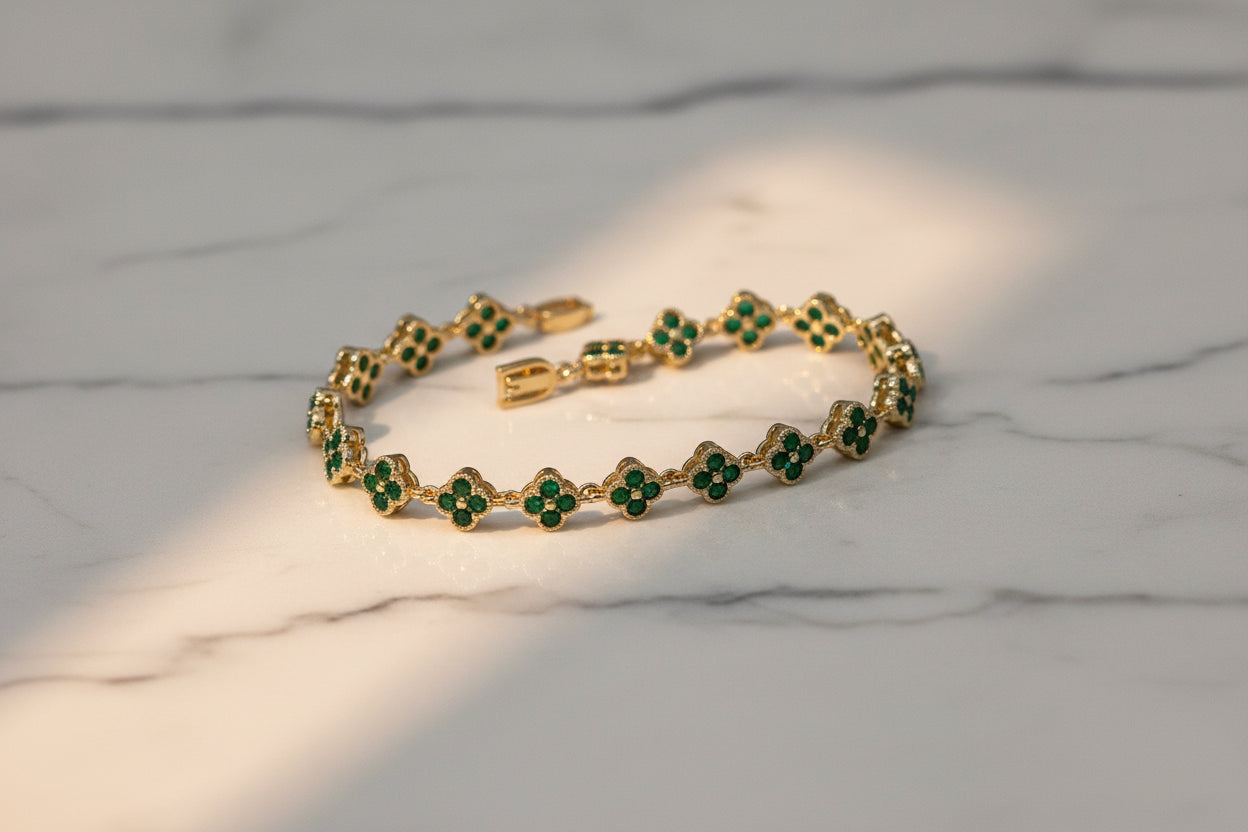 14K GREEN FLORAL-THEME TENNIS BRACELET RQ343