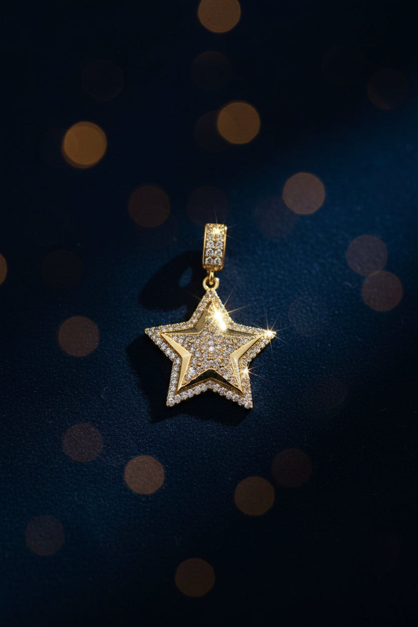14K CZ FIVE-POINTED STAR CHARM PENDANT