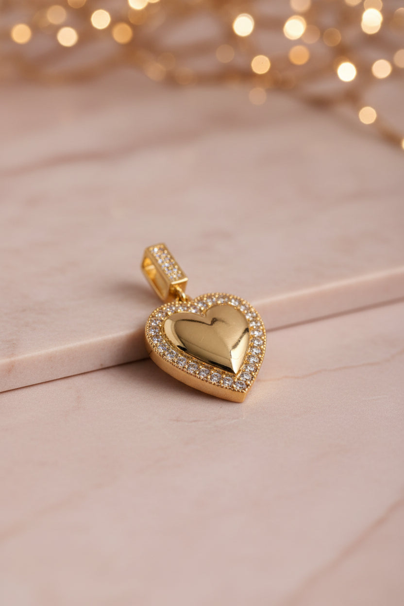14K CZ PUFFED HEART PENDANT