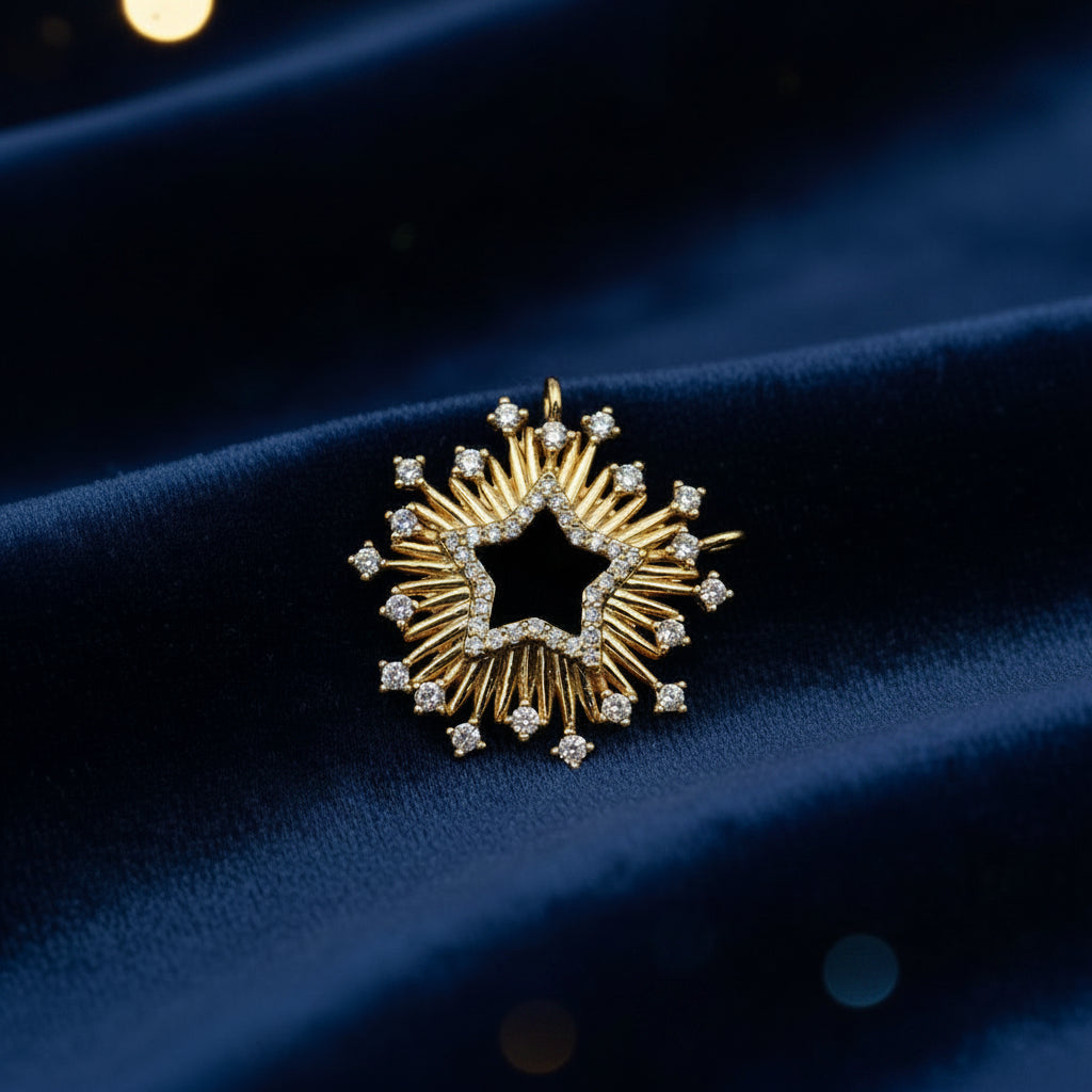14K CELESTIAL CZ STARBURST PENDANT