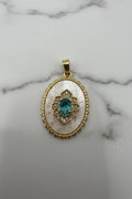 14K VINTAGE-STYLE OVAL WITH BLUE GEMSTONE PENDANT