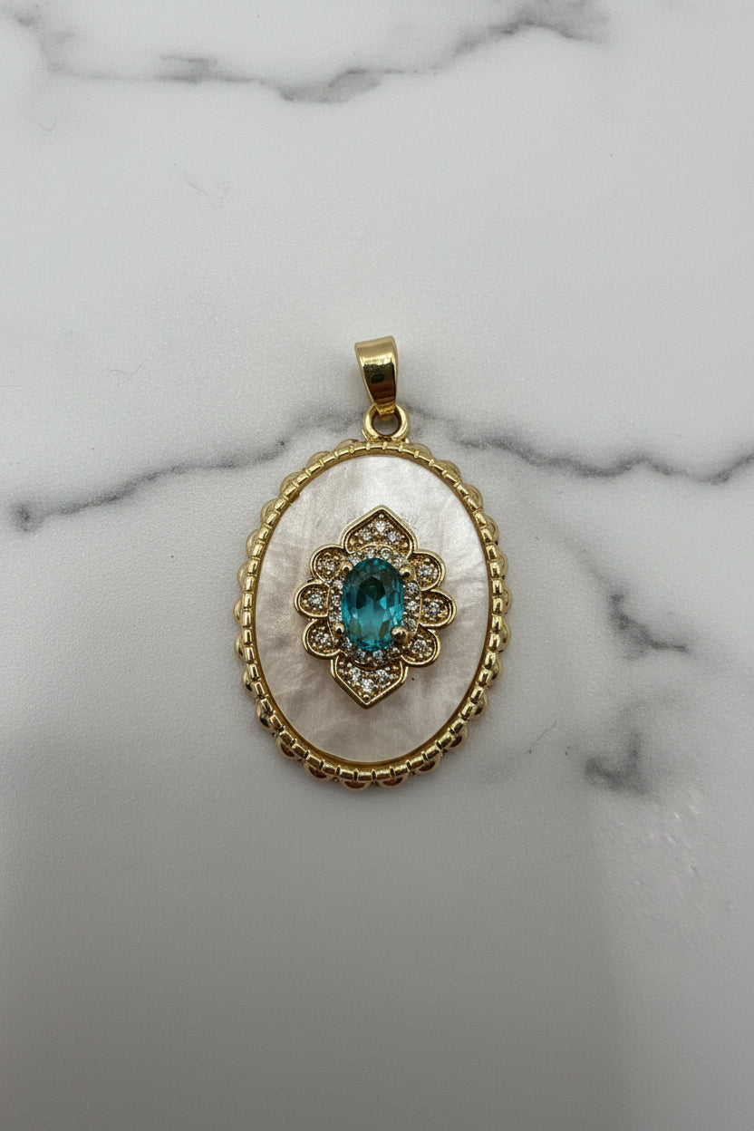 14K VINTAGE-STYLE OVAL WITH BLUE GEMSTONE PENDANT