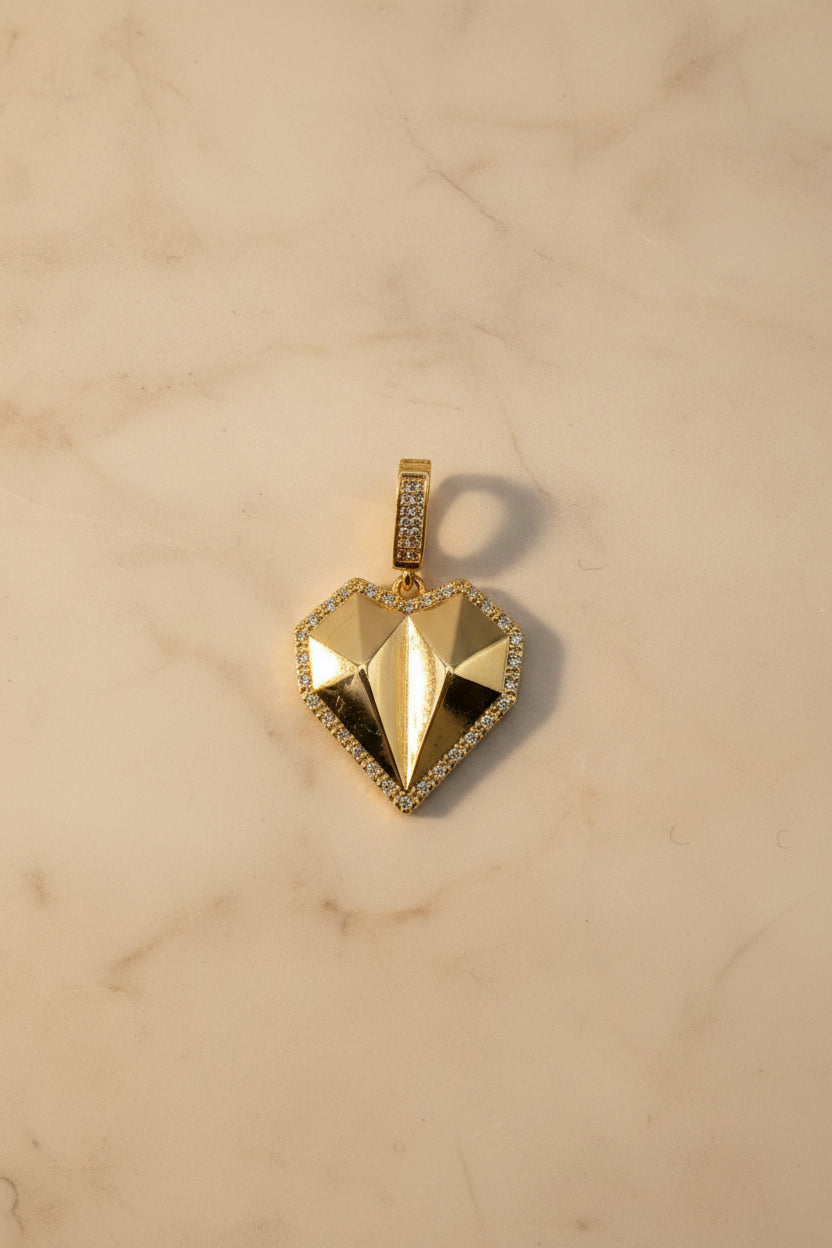 14K 3D HEART PENDANT WITH CZ