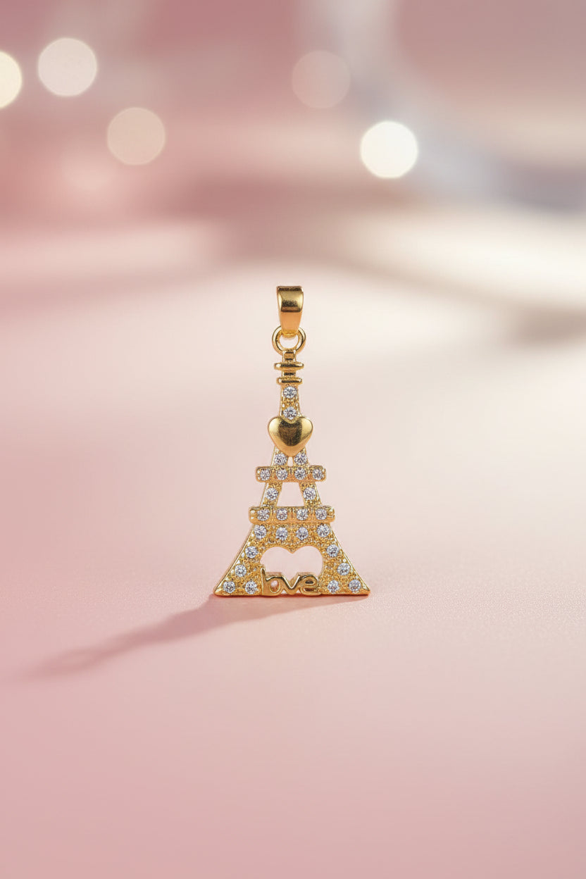 14K EIFFEL TOWER WITH CZ DESIGN PENDANT