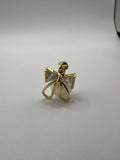 14K BOW DESIGN WITH CLEAR GEMSTONES AND WHITE PEARL