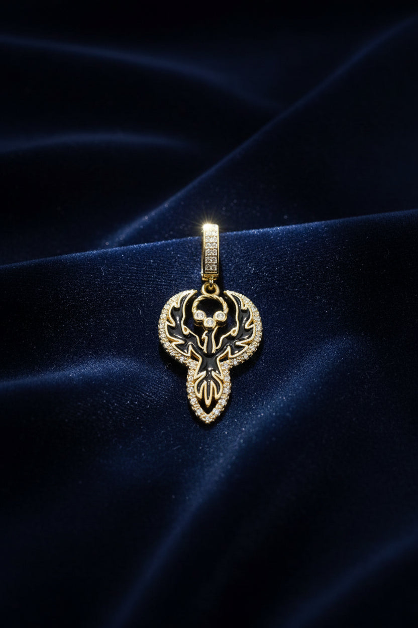 14K BLACK PHOENIX BIRD PENDANT